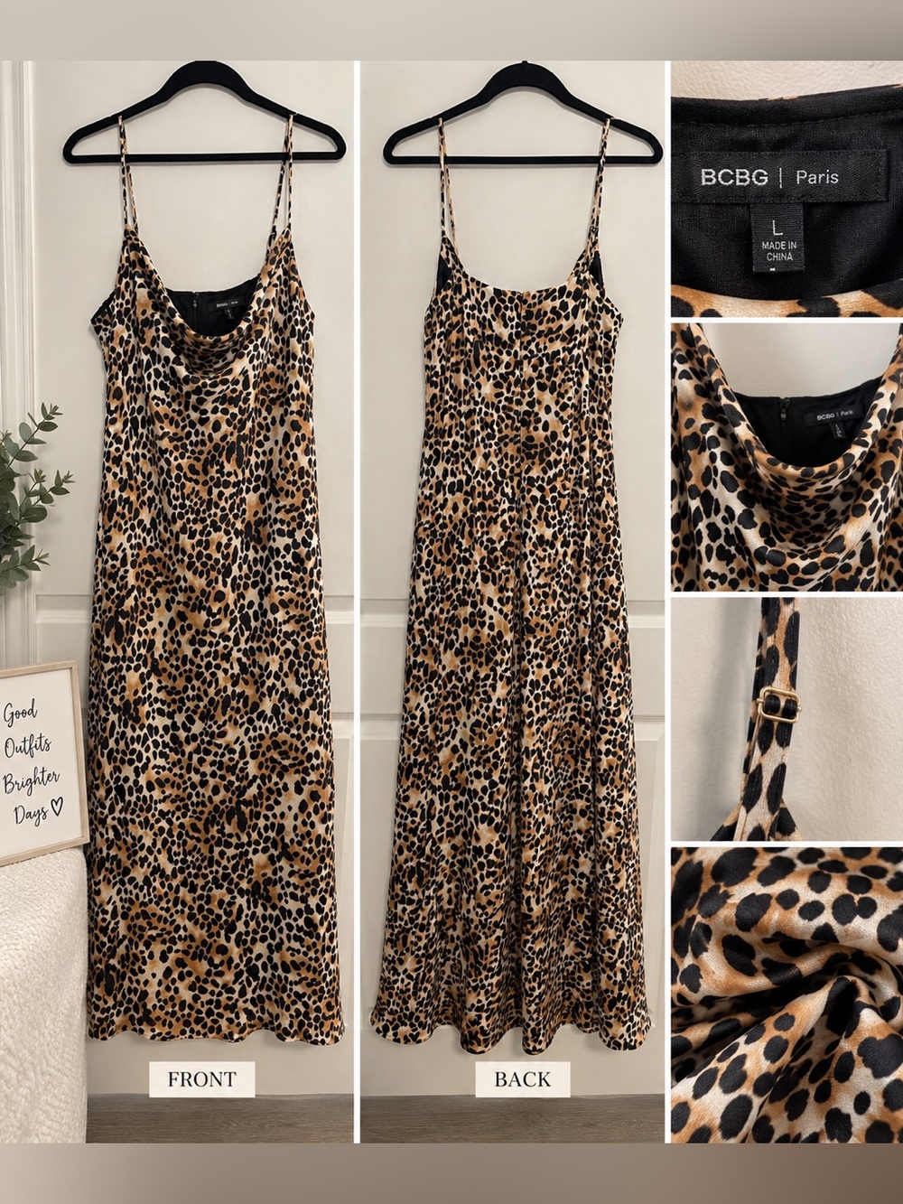 BCBG Paris Leopard-Print Cowl Slip Maxi Dress - Tan & Black